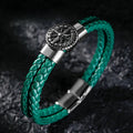 Men's Compass Bracelet Leather Compass Wind Rose Green