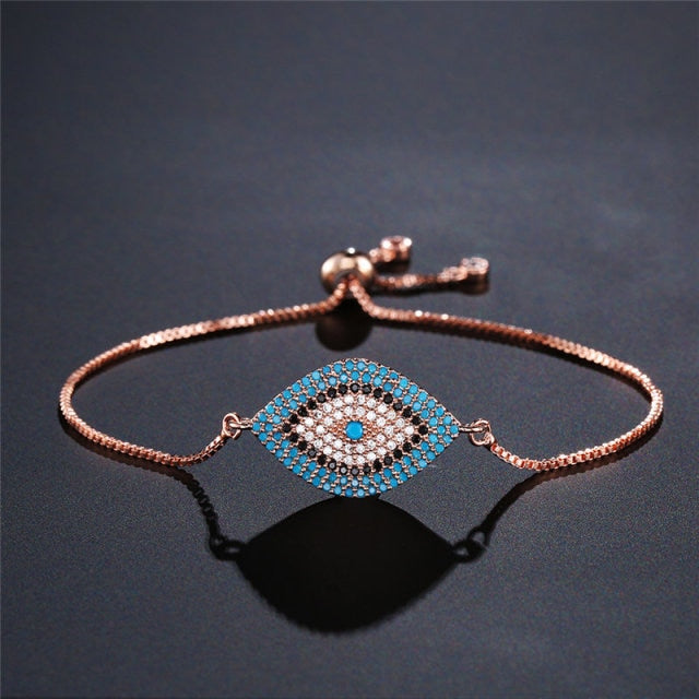 Greek Turkish Blue Evil Eye Bracelet Matiasma Mataki Chain Bracelet rose gold 1