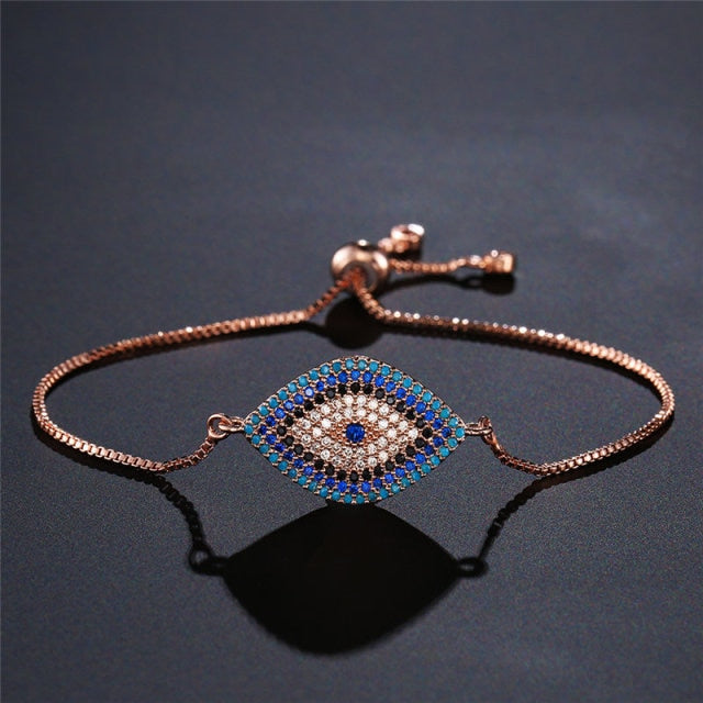 Greek Turkish Blue Evil Eye Bracelet Matiasma Mataki Chain Bracelet rose gold 2