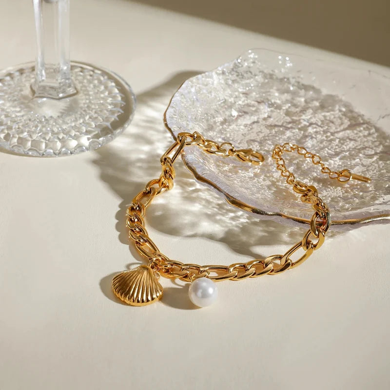 Scallop Shell and Seashell Pearl Bracelet for Women