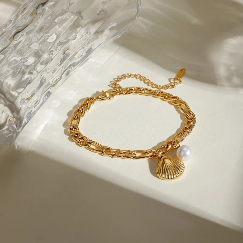 Scallop Shell and Seashell Pearl Bracelet for Women