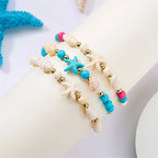 Cord bracelet with shell and blue starfish star