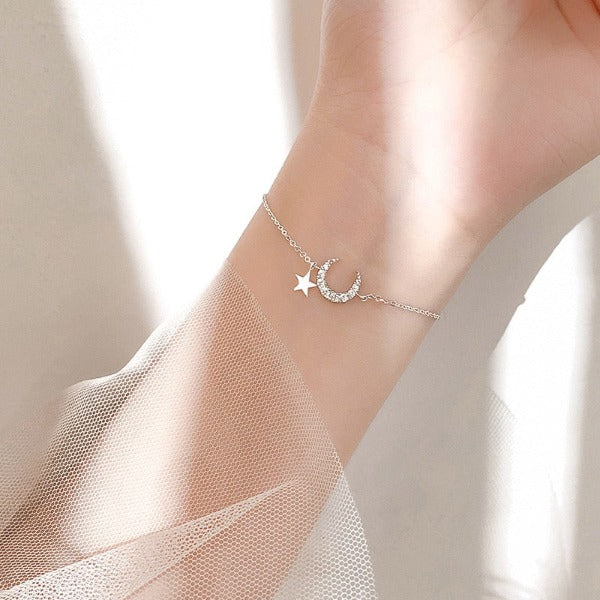 Silver-Tone Moon Crescent Chain Bracelet for Women