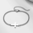 Cross Bracelet, Curb Chain Bracelet for Men or Women, Silver