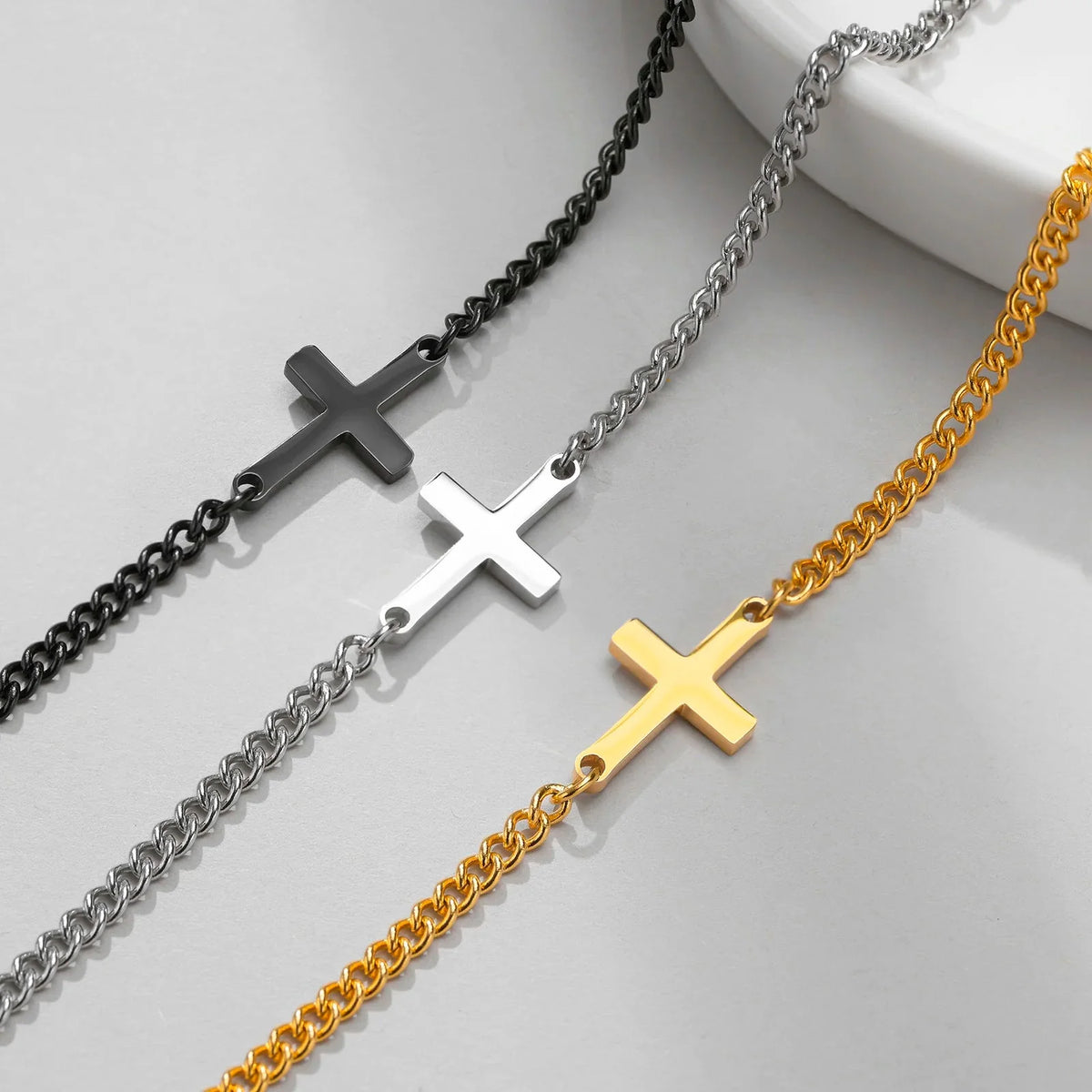 Cross Bracelet, Curb Chain Bracelet for Men or Women, Black