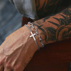 Cross Bracelet, Curb Chain Bracelet for Men or Women, Silver