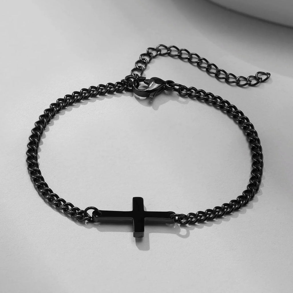 Cross Bracelet, Curb Chain Bracelet for Men, Black