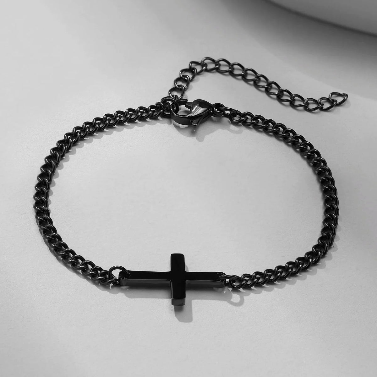 Cross Bracelet, Curb Chain Bracelet for Men, Black