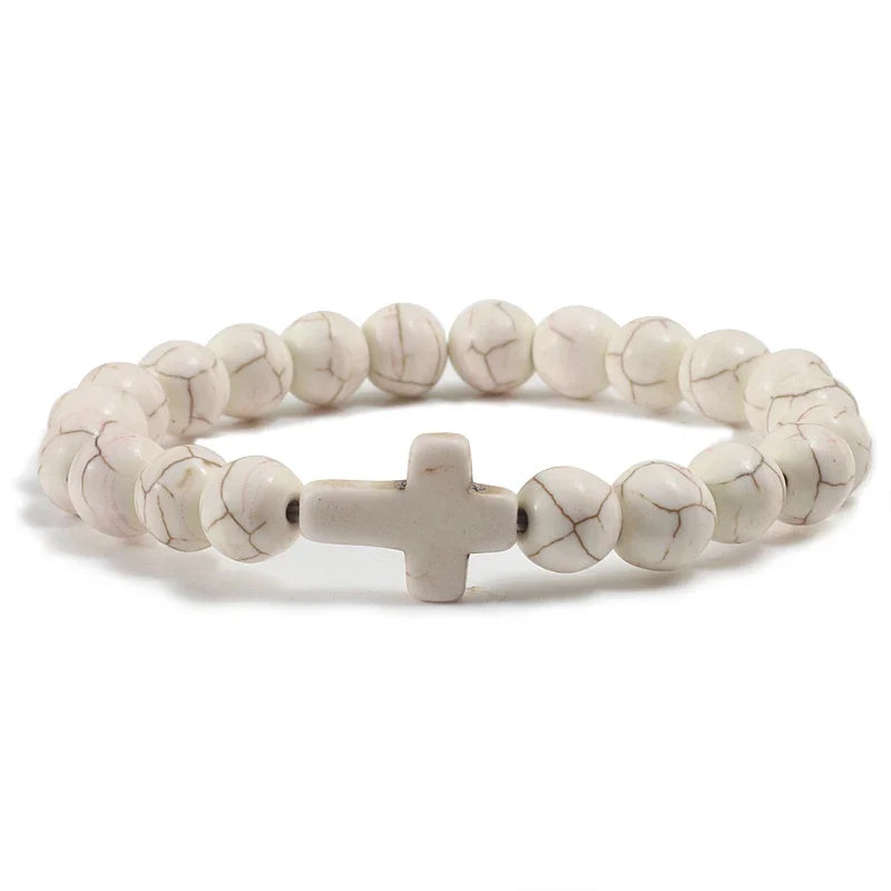 Bracelet Cross in White Natural Stone
