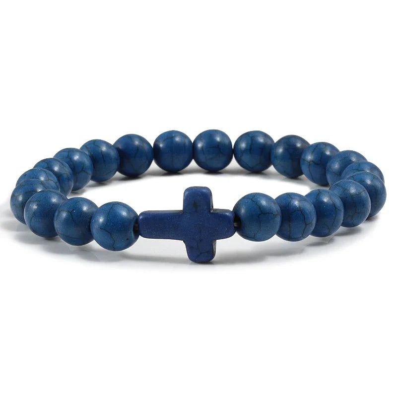 Bracelet Cross in Blue Natural Stone