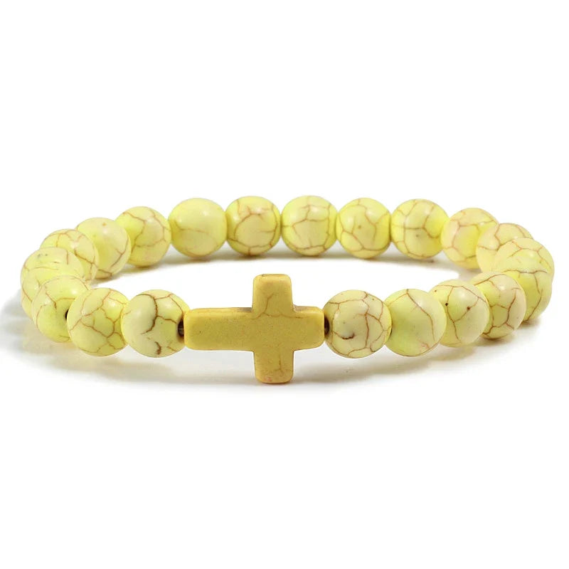 Bracelet Cross in Yellow Natural Stone
