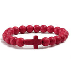 Bracelet Cross in Red Natural Stone