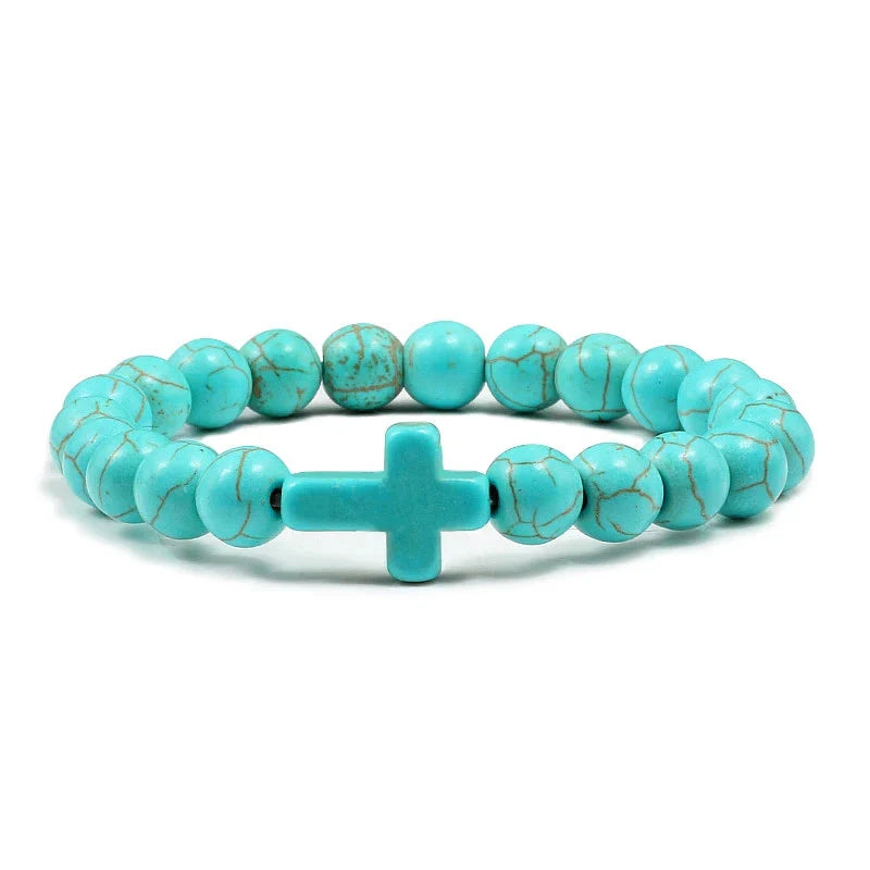 Bracelet Cross in Turquoise Natural Stone