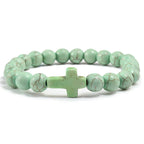 Bracelet Cross in Apple Green Natural Stone