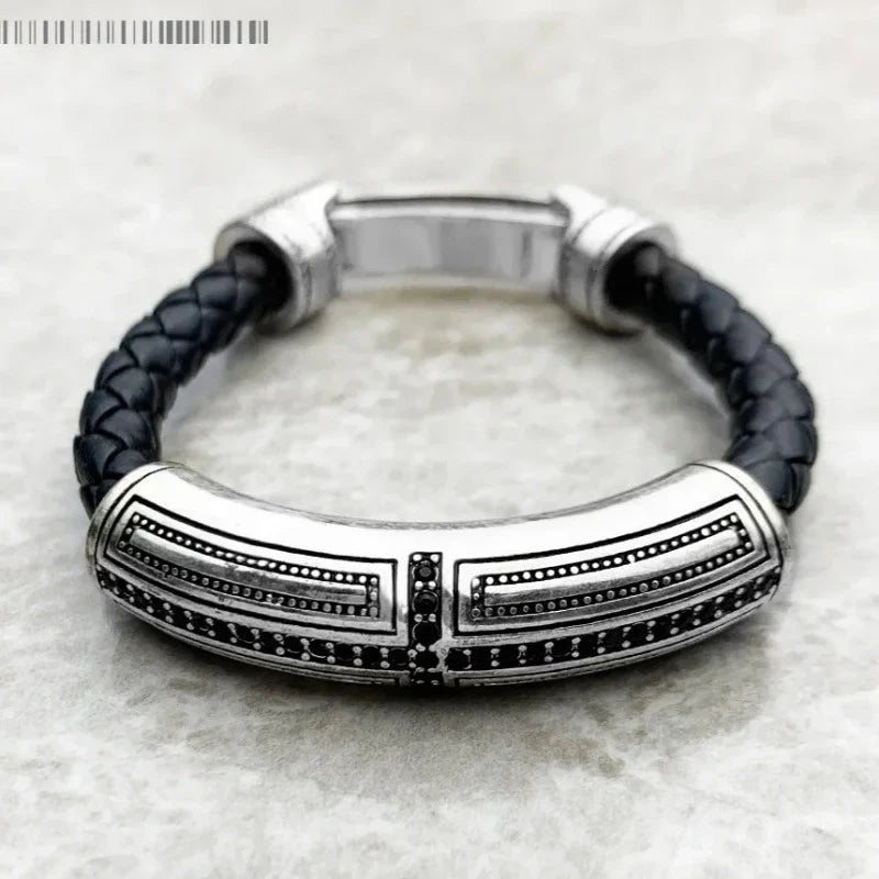 Rustic Leather Cross Bracelet - Exception®