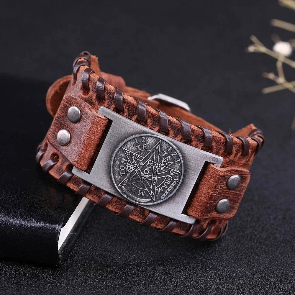 Pentacle Witchcraft Leather Bracelet Wiccan Chain Bracelet 1