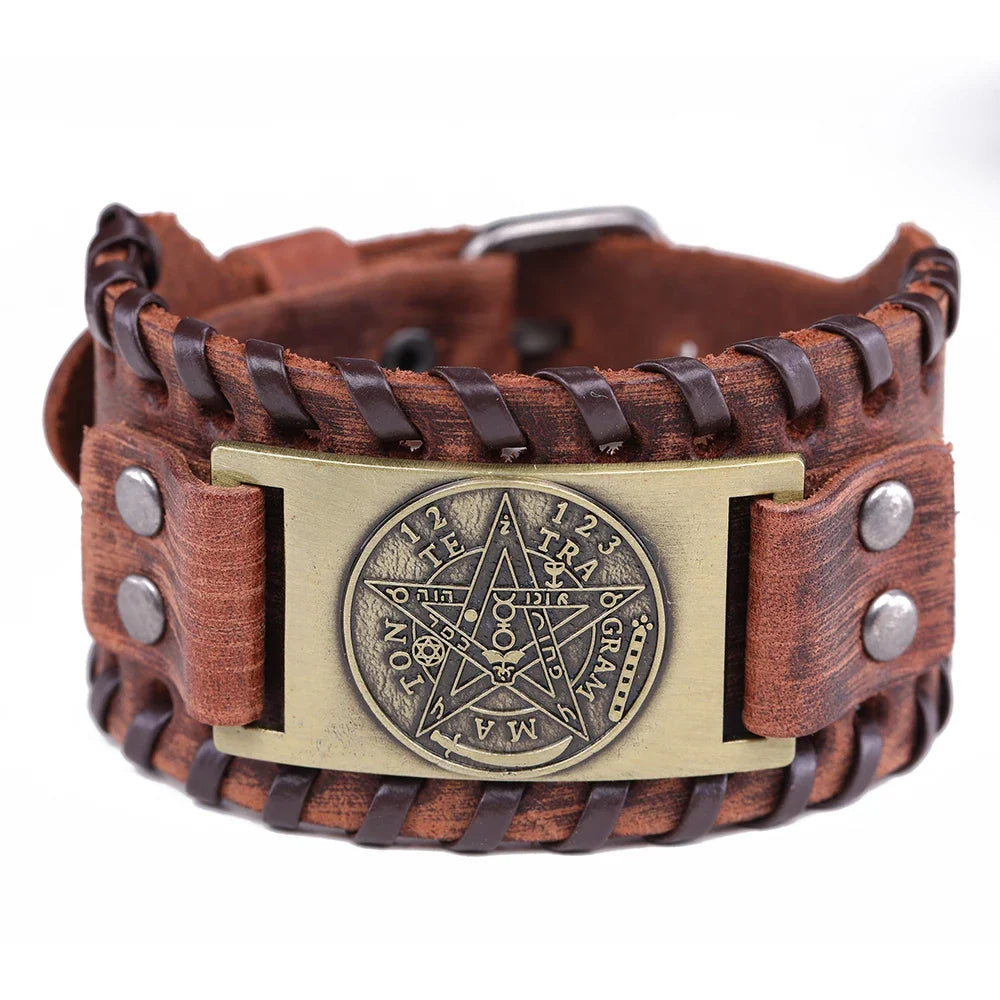 Pentacle Witchcraft Leather Bracelet Wiccan Chain Bracelet 2