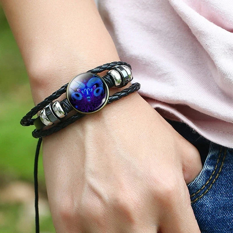 Leather Bracelet Zodiac Sign 12 Constellations