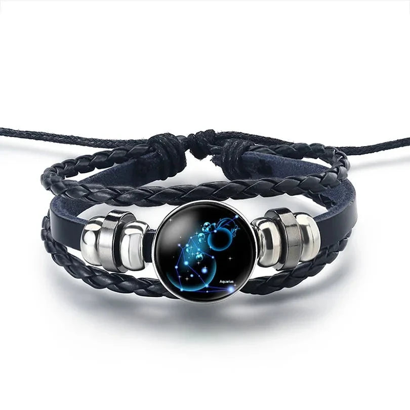 Leather Zodiac Sign Bracelet 12 Constellations Aquarius