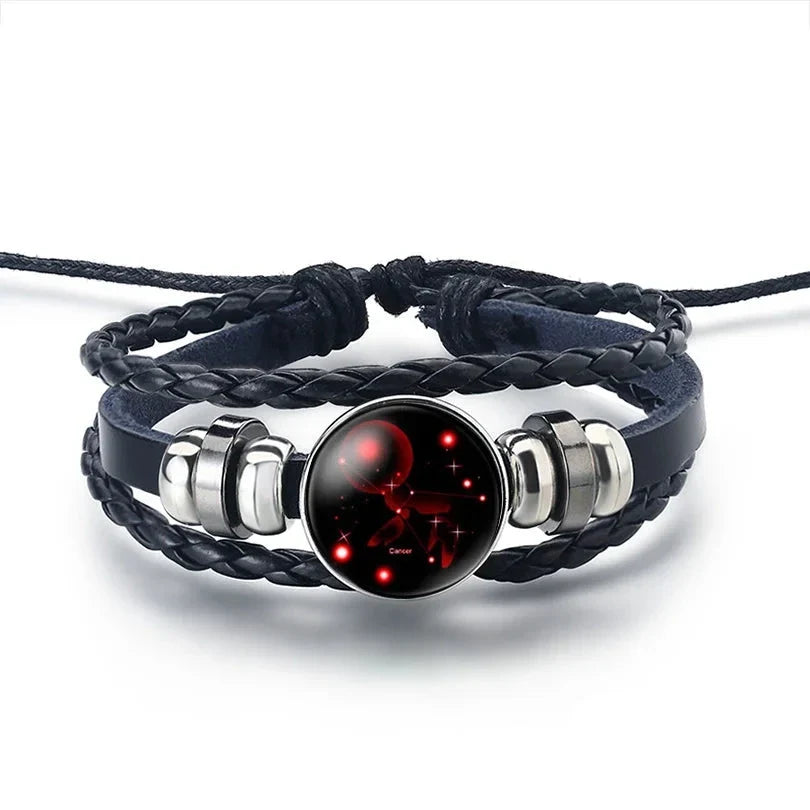 Leather Zodiac Sign Bracelet 12 Constellations Cancer