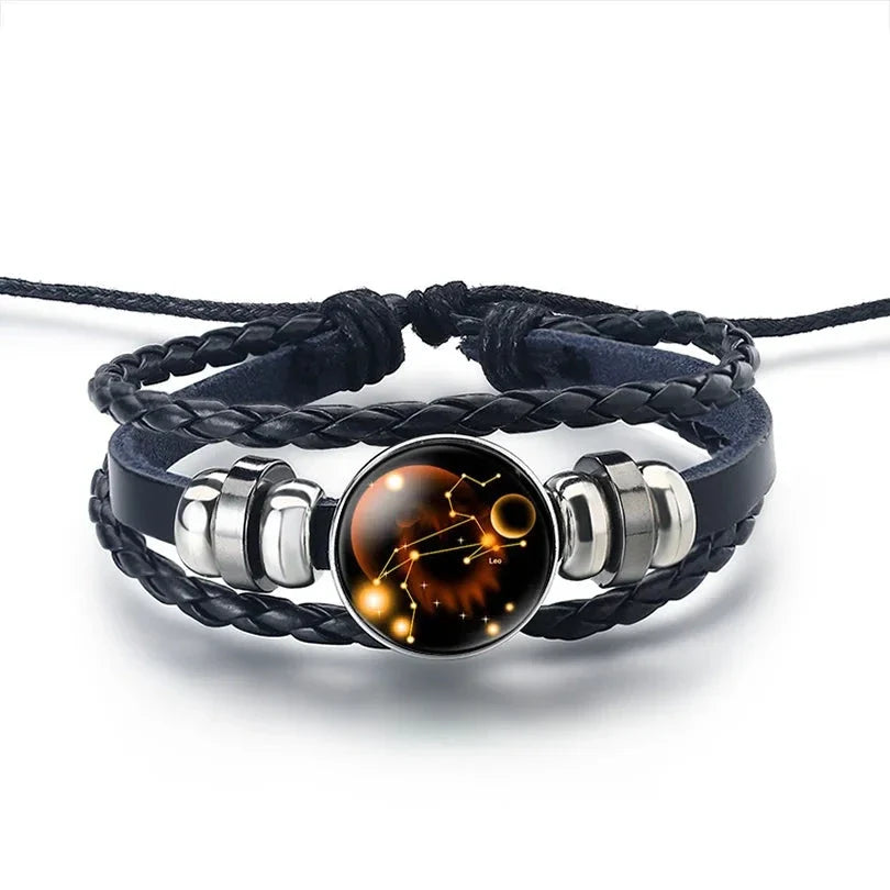 Leather Zodiac Sign Bracelet 12 Constellations Leo