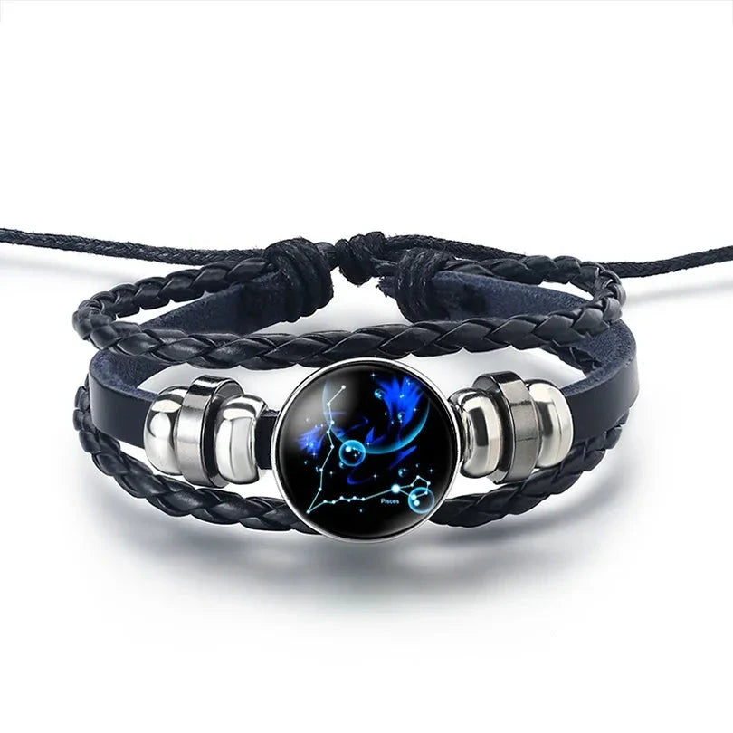 Leather Zodiac Sign Bracelet 12 Constellations Pisces