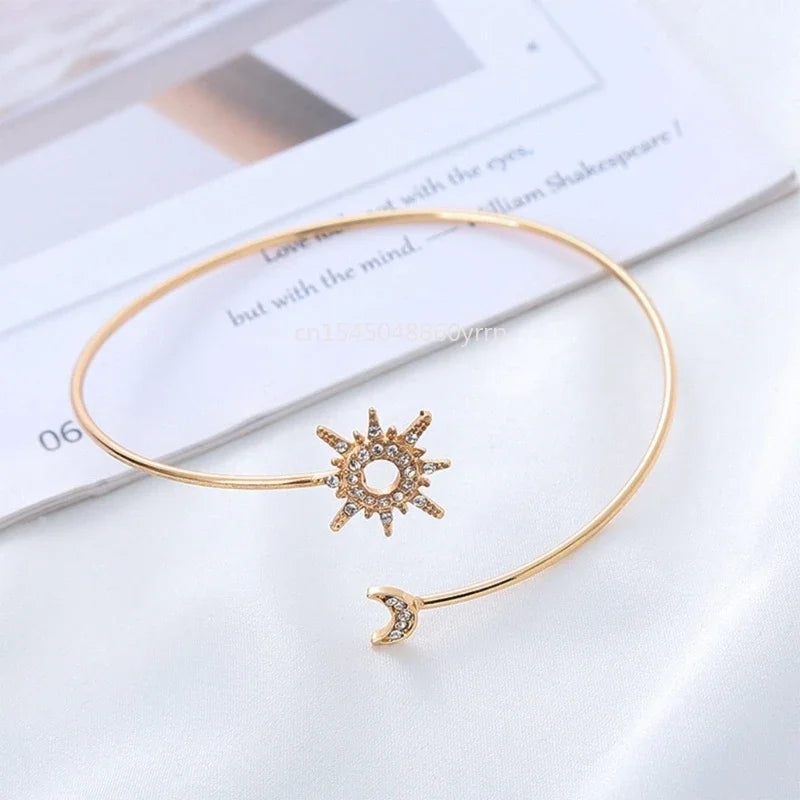 Women's Sun and Moon Arm Bracelet - Arm Chain Ornament and Bicep Jewelry gold