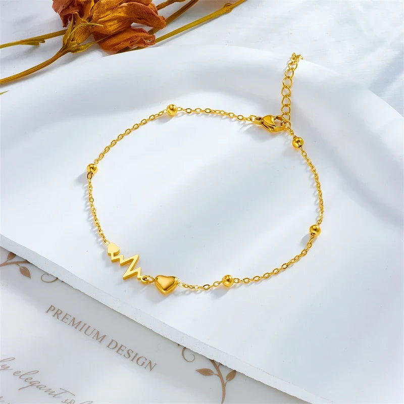 Anklet with Hearts and Electrocardiogram