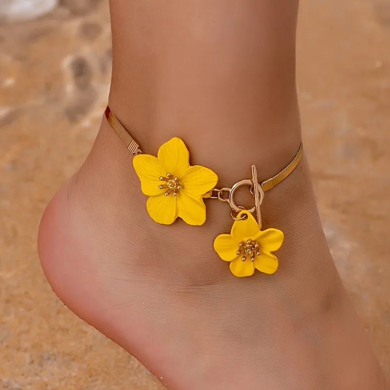 Yellow flower anklet for women