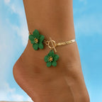 Green flower anklet for women