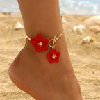 Red flower anklet for women