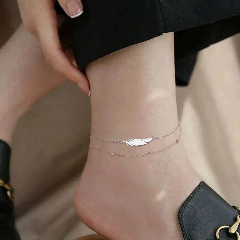 Silver Feather Anklet Bracelet