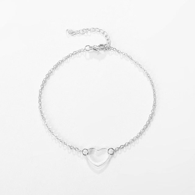 Ankle Bracelet for Women Heart Gold & Silver