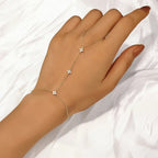 Hand Bracelet with Gold Zircon Flowers