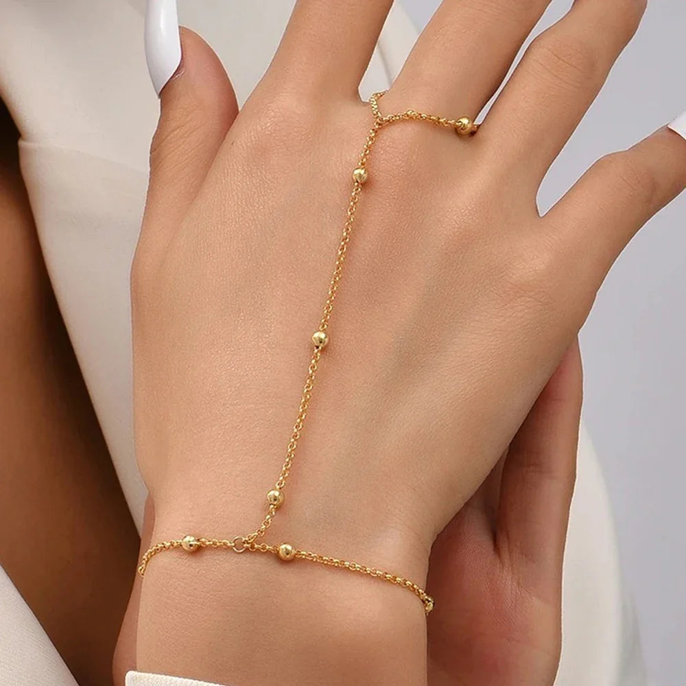 Beaded Hand Chain Jewelry for Women, Hand & Finger Chain gold