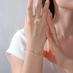 Hand and finger bracelet with Jewish protective pendants Chai, Star of David and Hamsa Chai silver