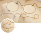 Hand and finger bracelet with Jewish protective pendants Chai, Star of David and Hamsa star gold and silver
