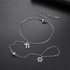 Hand and finger bracelet with Jewish protective pendants Chai, Star of David and Hamsa Chai silver