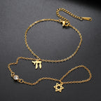 Hand and finger bracelet with Jewish protective pendants Chai, Star of David and Hamsa Chai gold