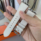 White leather replacement band for Apple Watch for women and men