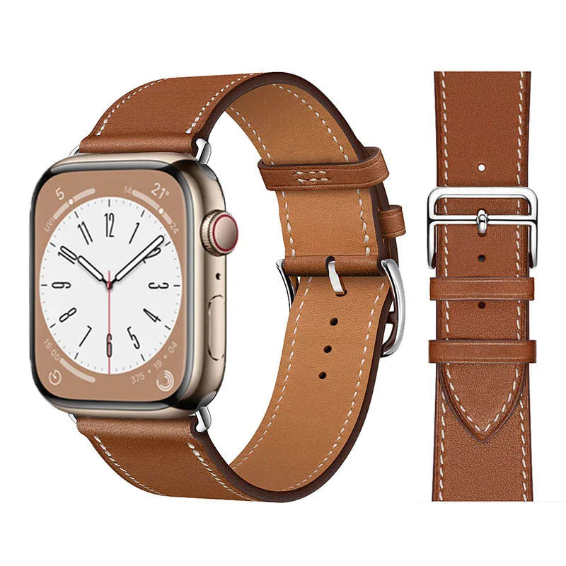 Brown leather replacement band for Apple Watch for women and men