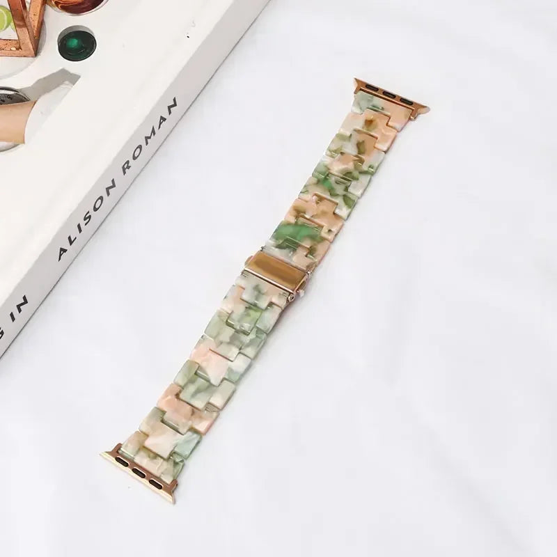 Replacement Apple Watch band in pink and green resin