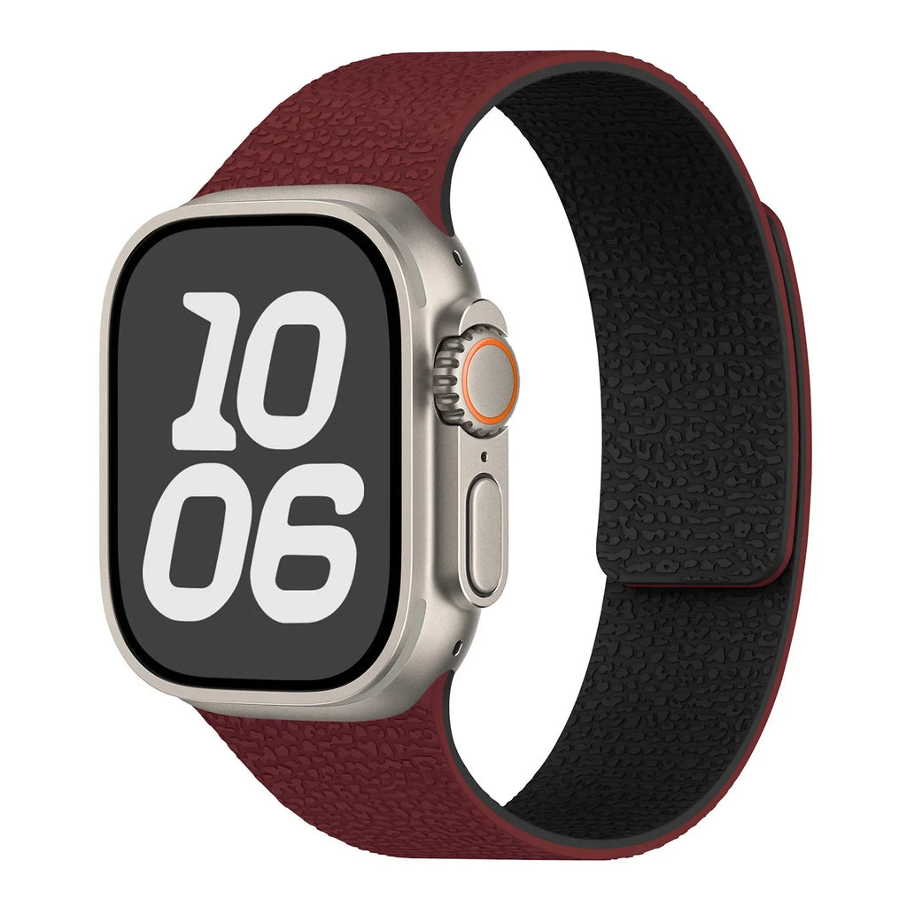 Replacement Apple Watch band in magnetic silicone red black