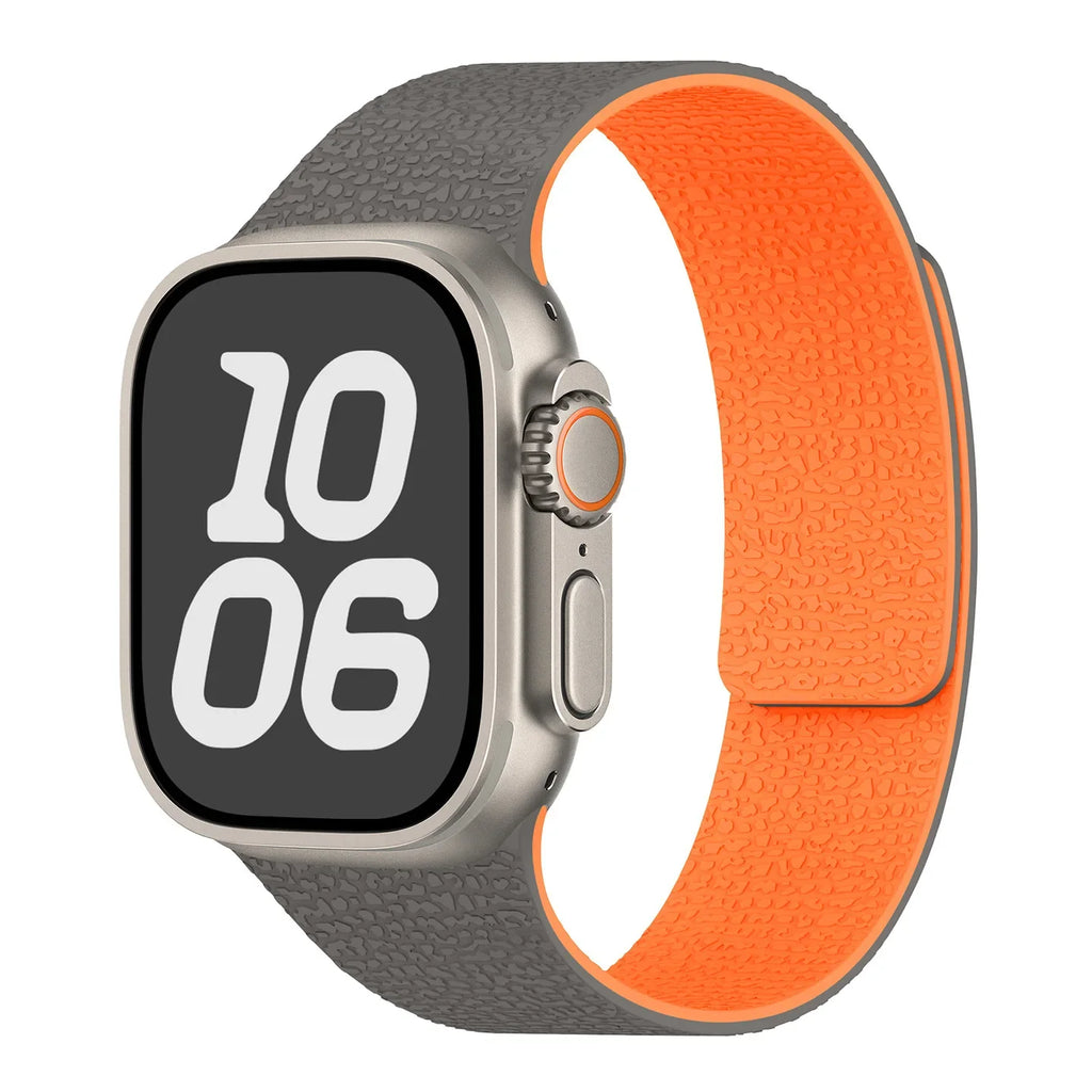 Replacement Apple Watch band in magnetic silicone gray orange
