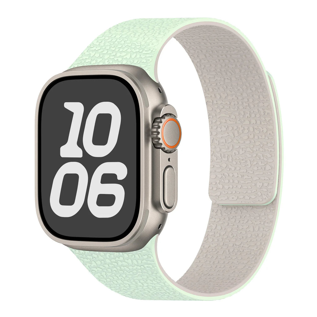 Replacement Apple Watch band in magnetic silicone mint green white