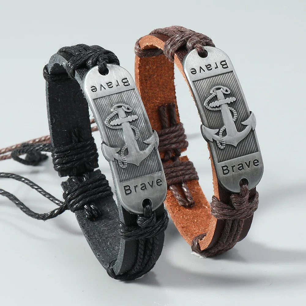 Leather Anchor Bracelet