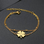 Double Bracelet with 4-Leaf Clover, Gold