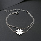Double Bracelet with 4-Leaf Clover, Silver