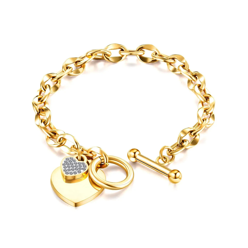 Women’s Double Heart Curb Bracelet in gold