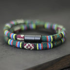Multicolor Green Ethnic Double Braided Bracelet